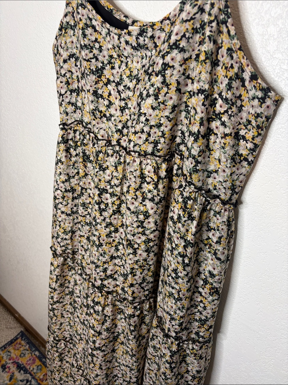 Maurice’s Black with Floral Print Tiered Midi Cami Dress Size XL Cottagecore - Picture 2 of 6